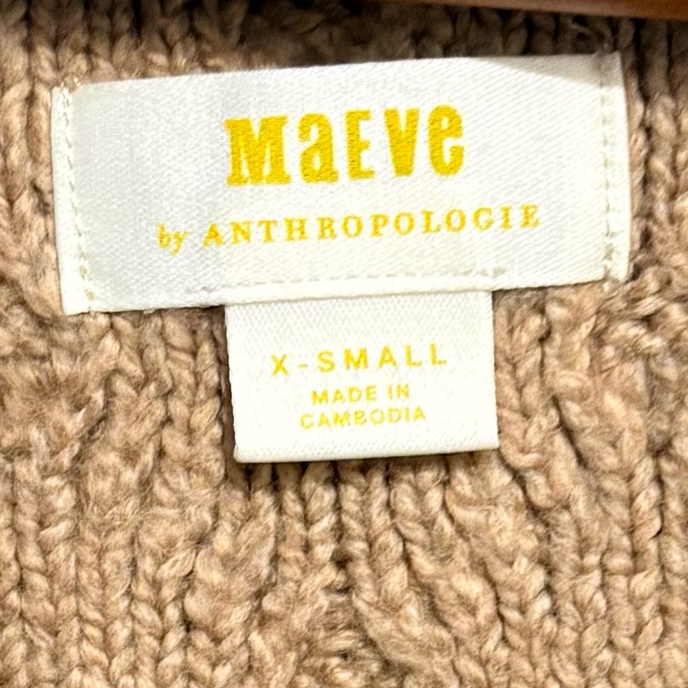 Anthropologie Maeve Tillie Beige Cable Knit Sweater XS - Picture 7 of 9